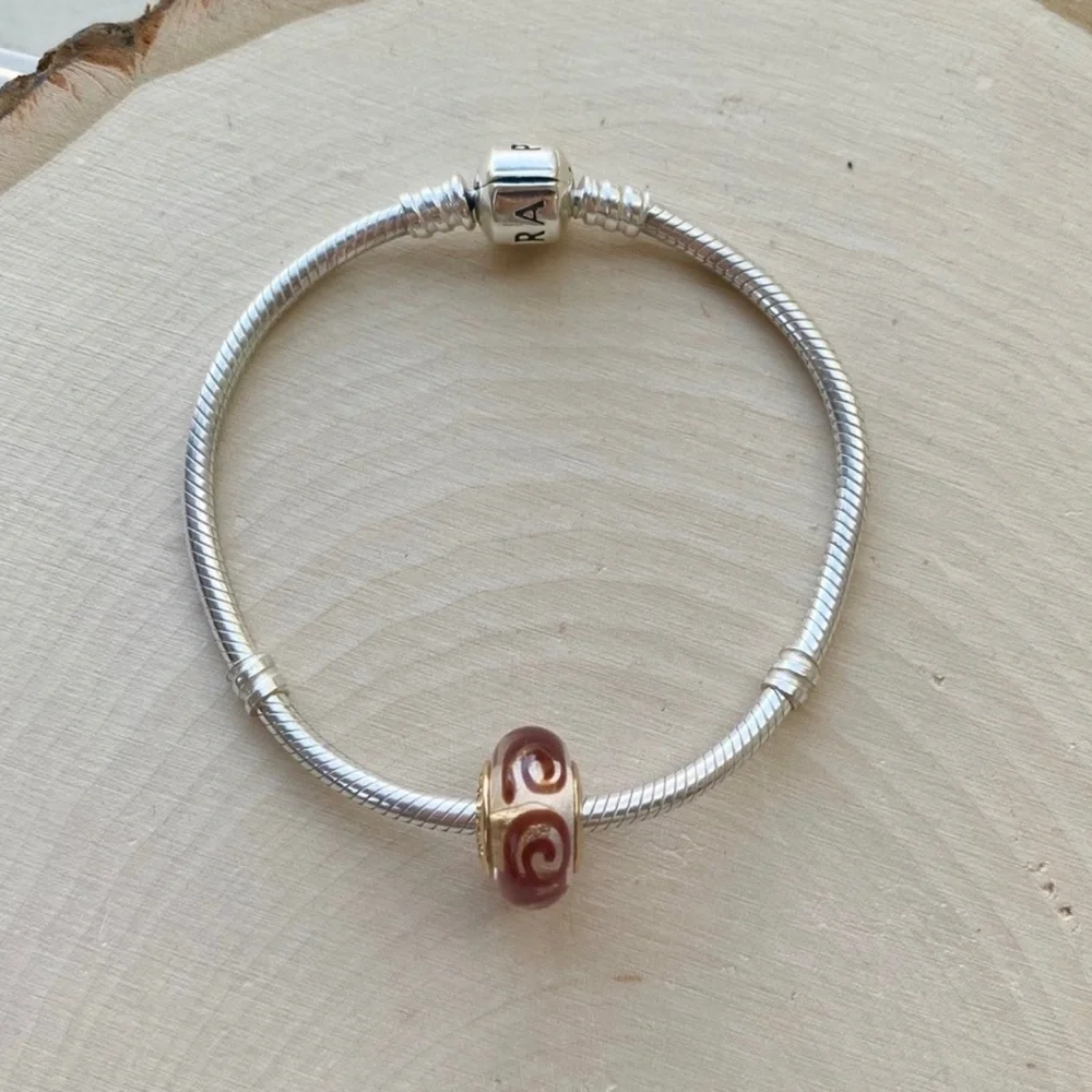 NEW Pandora RETIRED RARE 14k Gold Glass Red Swirl Murano Charm - Picture 15 of 16